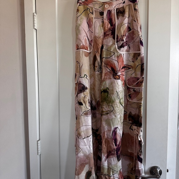 Anthropologie Floral Wide-Leg Pants in Cream and Brown - Picture 3 of 6